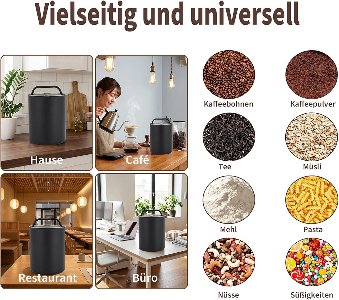 HAUSPROFI Kaffeedose Luftdicht für 1kg Kaffeebohnen, Kaffeebohnen Behälter mit Kaffeeportionierlöffe