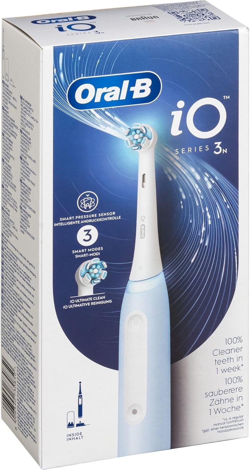 Braun Oral-B iO 3N Elektrische Zahnbürste, Blau, 1 Bürste Blau 1 Unité (Lot de 1), Blau 1 Unité (Lot
