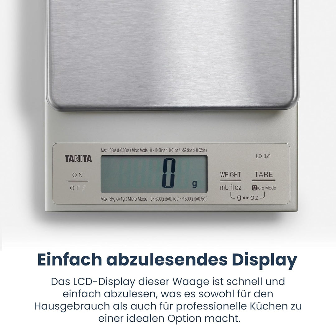 Tanita KD321SV33 Küchenwaage 3 kg mit Feinteilung 0.1 g