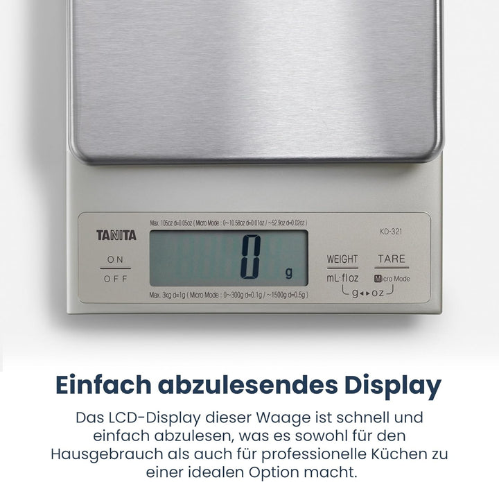 Tanita KD321SV33 Küchenwaage 3 kg mit Feinteilung 0.1 g
