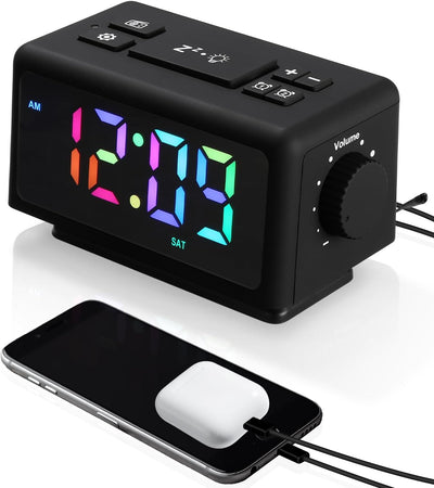 Digital Radiowecker mit 2 Weckzeiten,Kinder Radiowecker mit Licht,RGB-Farbiger Wecker für Schlafzimm