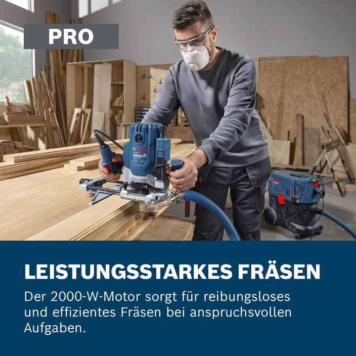 Bosch Professional kabelgebundene Oberfräse GOF 20-12 (inkl. Staubabsaugung,Parallelanschlag,Zentrie
