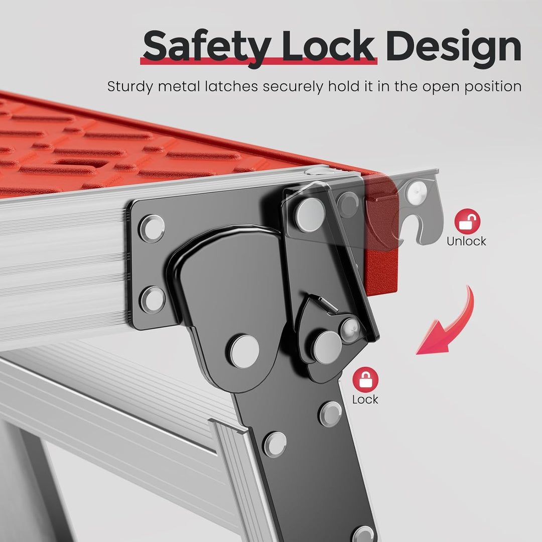 KINGRACK Klappbare Arbeitsplattform, Aluminium Stufenleiter Plattformleiter mit rutschfesten Gummifü