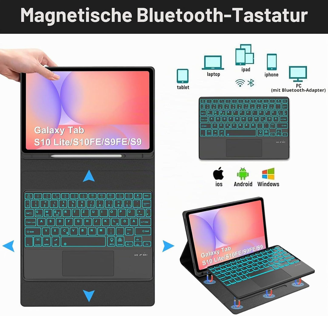 Hülle Mit Tastatur Für Samsung Galaxy Tab S10 Lite/S10 FE/S9 FE 10.9" &amp; S9 11", Hülle Tastatur mit S