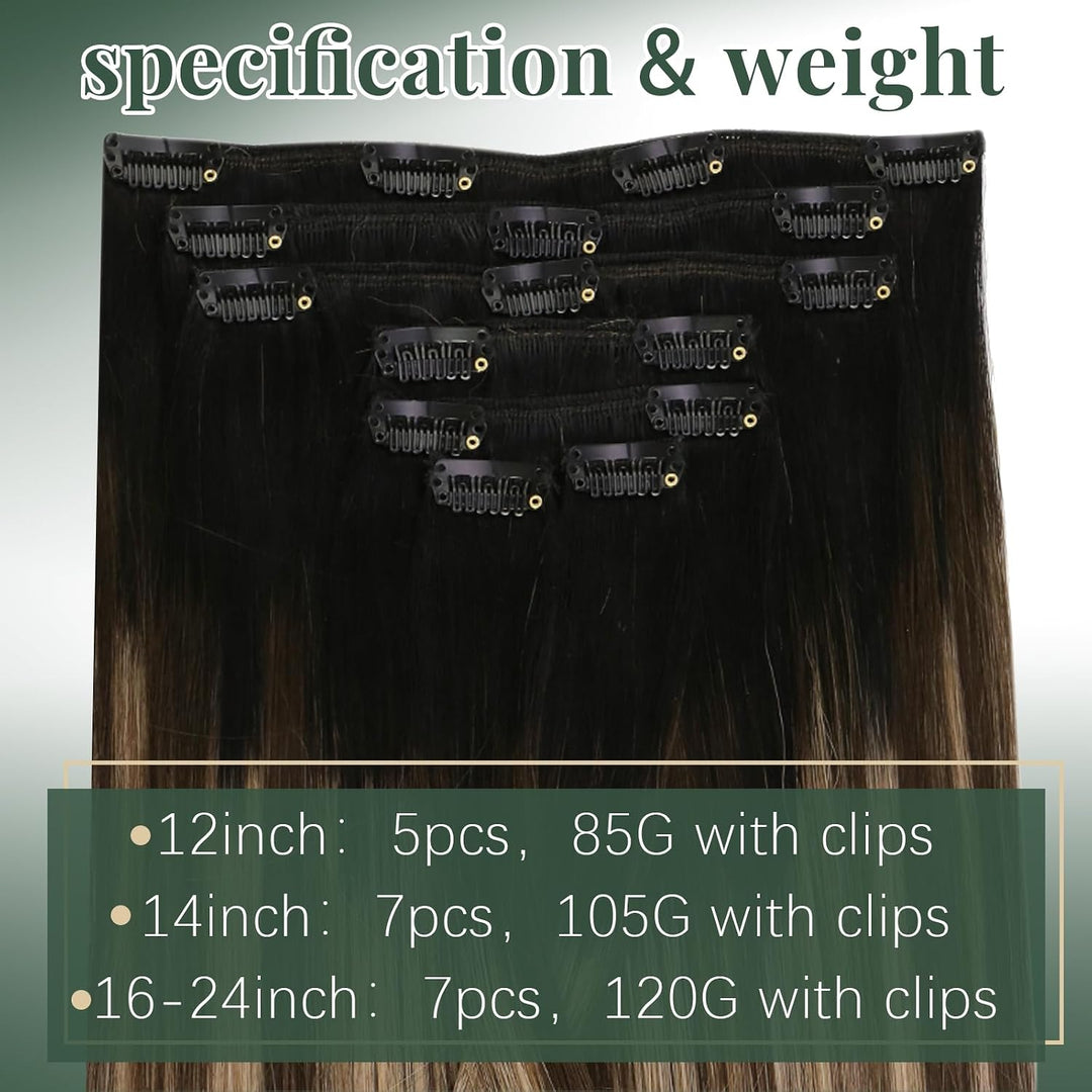 Ugeat Clip in Extensions Echtes Haar Haarverlängerungen 35cm 120g Clip in Schwarz bis Braun und Kara