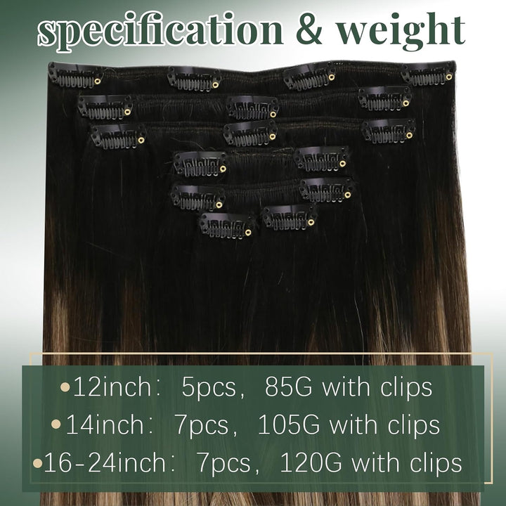Ugeat Clip in Extensions Echtes Haar Haarverlängerungen 35cm 120g Clip in Schwarz bis Braun und Kara