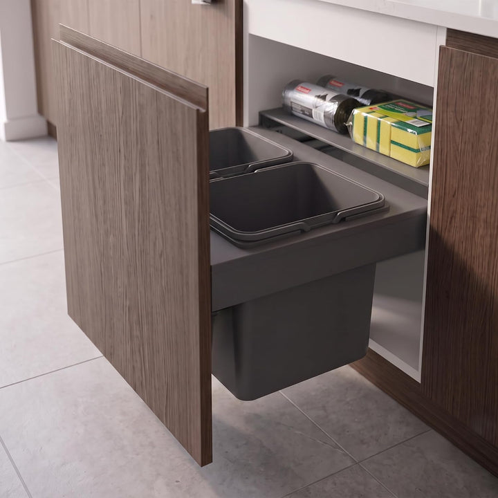 Einbau-Mülleimer für 60 cm Schrank SEGREGO 2-fach Abfallsystem mit Deckel Soft-Close & Vollauszug 56