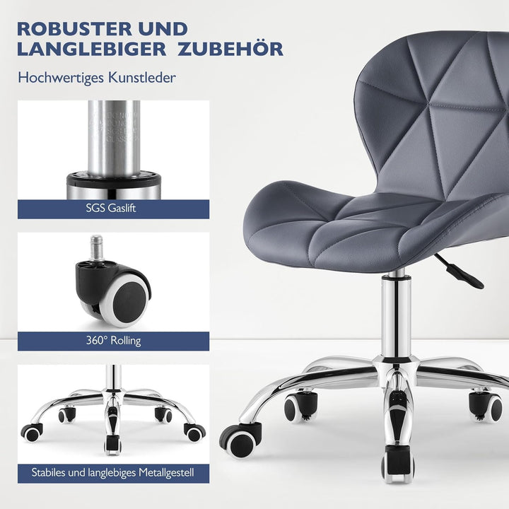 CLIPOP Bürostuhl ohne Armlehnen, Drehstuhl 360°, Schreibtischstuhl mit Rollen, höhenverstellbar, bis