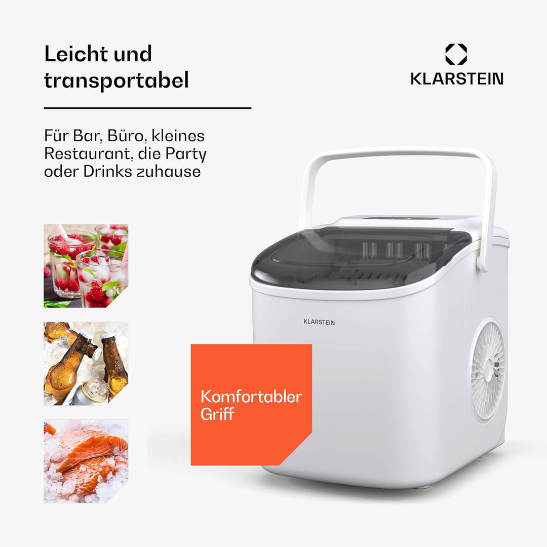 Klarstein Eiswürfelmaschine - 12kg/24h, 2 Grössen, 1,3L Wassertank, LED-Anzeigen, transparenter Deck