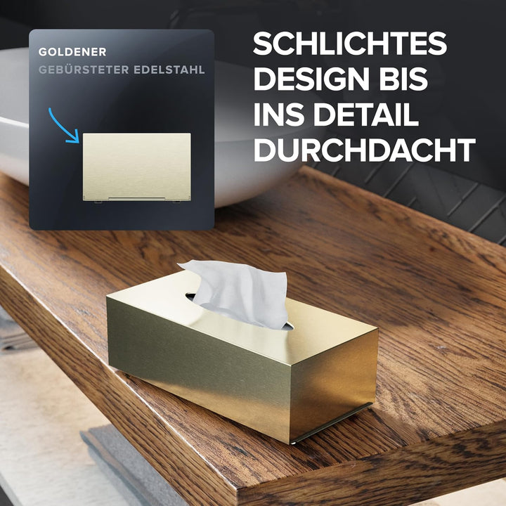 ovimar Kosmetiktücher Box Uttakleiv | aus edlem Edelstahl | Gold | Taschentuchspender, Papierhandtuc