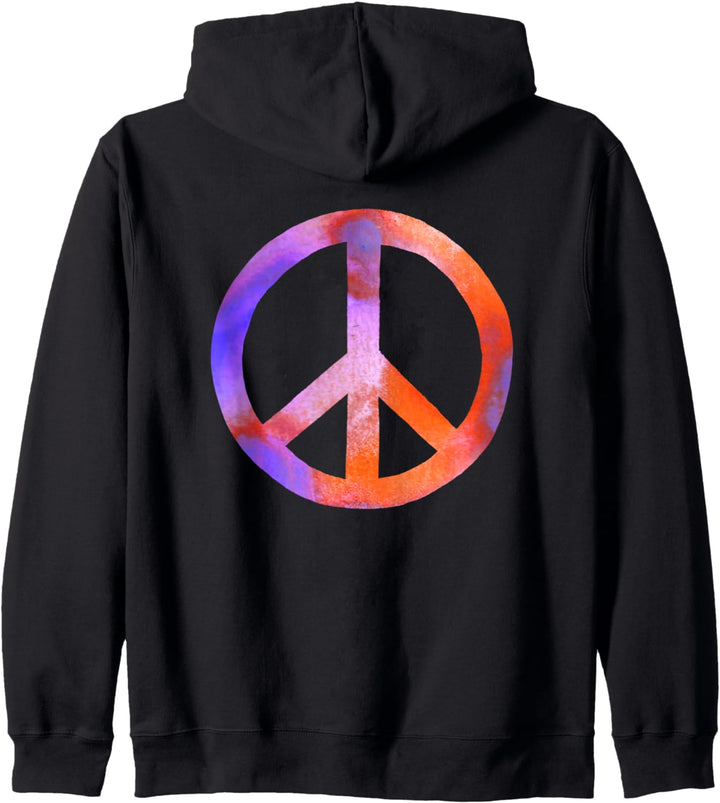 Friedenszeichen Aquarell Blau Lila Orange Boho Hippie Grafik Kapuzenjacke