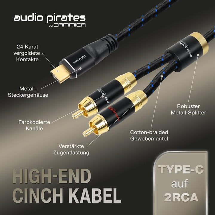 audio pirates by cammica USB-C auf 2x RCA Clinch Stecker, RCA-Kabel, Audio-Kabel | High-End Audiokab