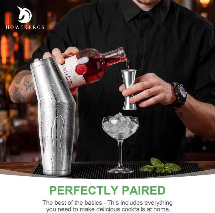 Cocktail Set, 18/10 Edelstahl, Zeitloses Cocktail Shaker Set in Premium-Qualität aus 550ml&850ml Bos