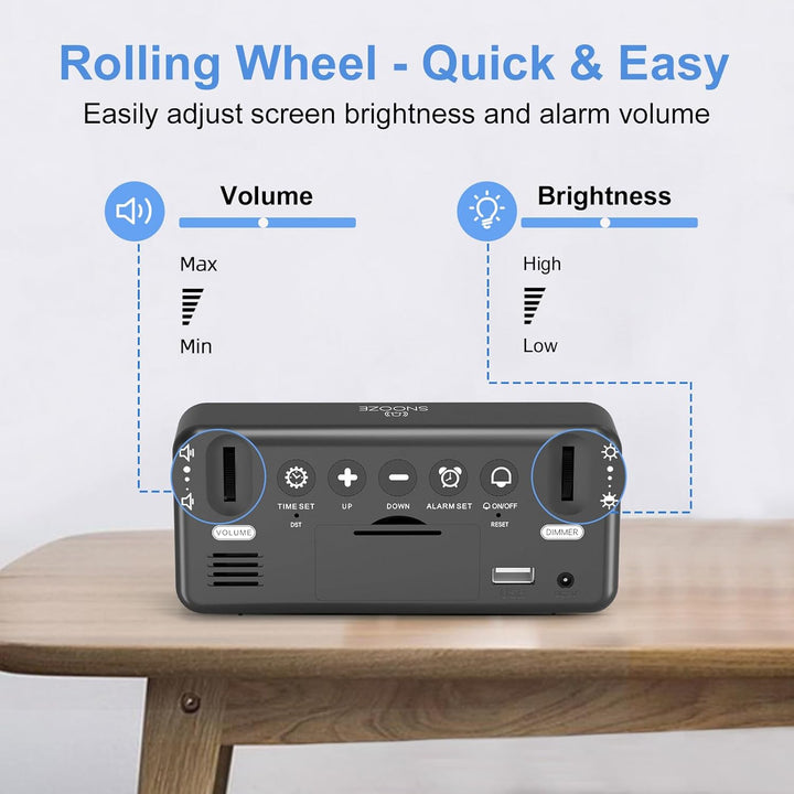 LATEC LED Digitaler Wecker mit 2 Alarme Snooze, Digital Uhr mit USB-Ladeanschluss, 0–100% Helligkeit