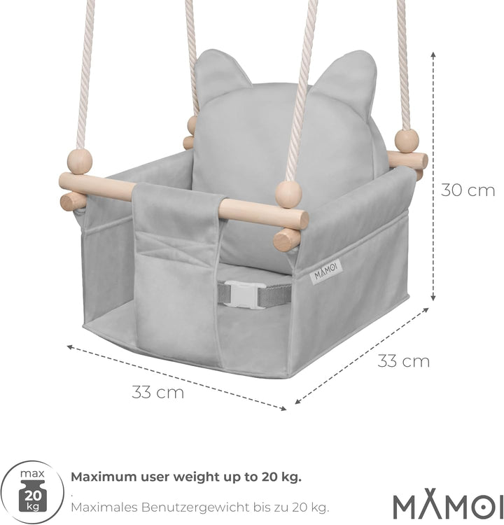 MAMOI Kinderschaukel mit Sicherheitsgurt, höhenverstellbar 150–190 cm, Schaukel für den Innenbereich