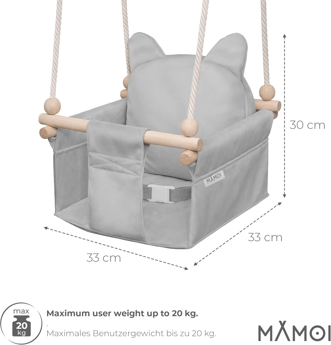 MAMOI Kinderschaukel mit Sicherheitsgurt, höhenverstellbar 150–190 cm, Schaukel für den Innenbereich