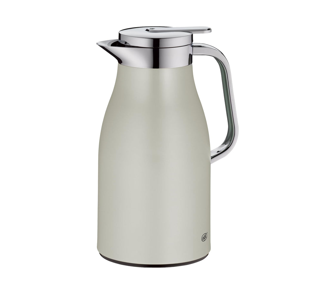alfi SKYLINE 1,0l, silver lining, Edelstahl-Isolierkanne mit hygienischem Hartglaseinsatz, Drehversc