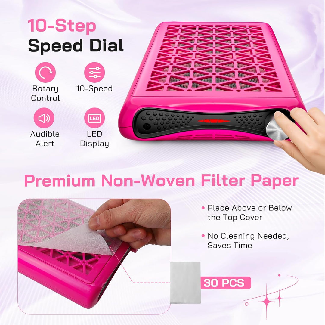 Nagelstaubabsauger Kabelgebunden, Dual-Turbo Ventilator mit 1600 Pa Saugleistung, 30 Filterpapieren,