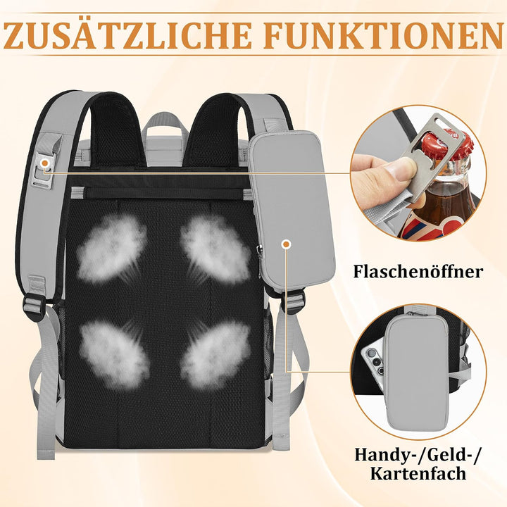 40 Dosen Isolierter Kühlrucksack 30L, Thermo Rucksack Gross, Auslaufsichere wasserdichte Picknickruc