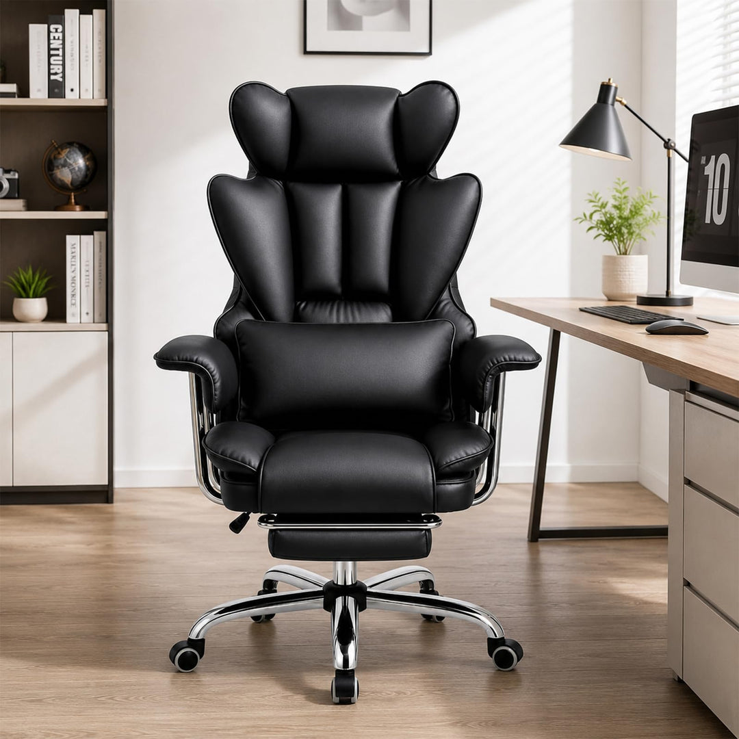 Ergonomischer Chefsessel Bürostuhl Gaming Stuhl Hochlehner mit Fussstütze &amp;verstellb. Lendenstütze,
