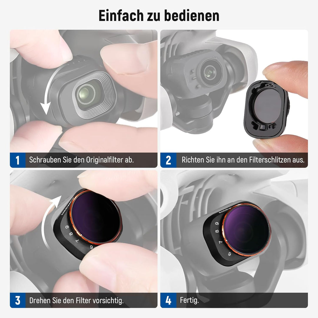 NEEWER Variabler ND Filter kompatibel mit DJI Mini 4 Pro, ND64-512 6-9 Stop, mehrfach beschichtetes