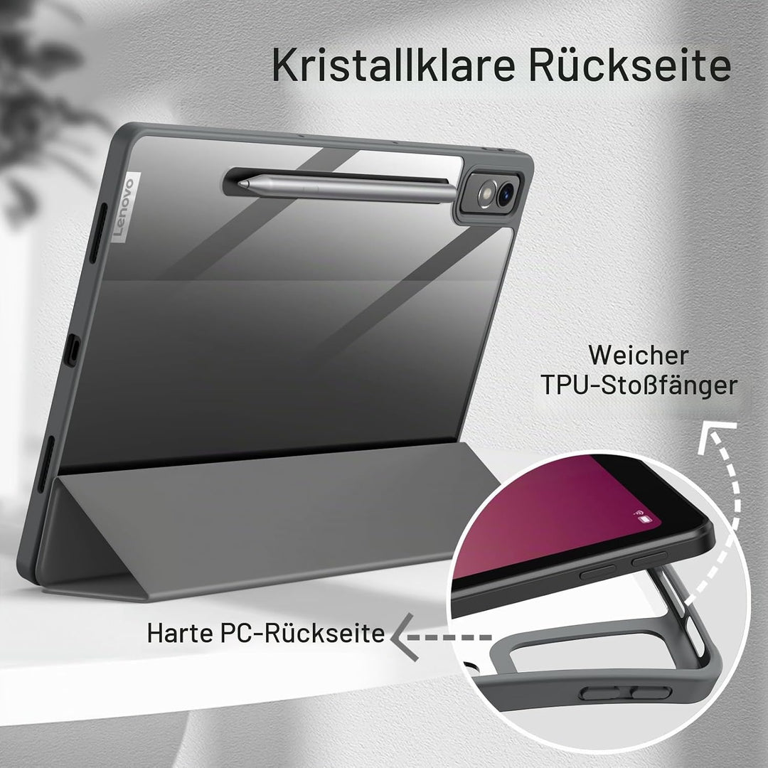 JETech Hülle für Lenovo Tab P12 12,7 Zoll mit Stylus Halter, Klar Transparente Harte PC-Rückseite, T