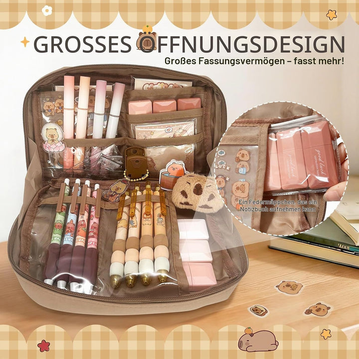 Capybara Schreibwaren Set mit Federmäppchen: Niedliches Geschenkset für Kinder und Schüler - perfekt