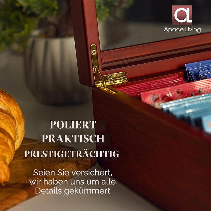 Tee Box von Apace Living - Luxeriöse Tee Aufbewahrung Box Holz – 8 Fächer für die Aufbewahrung von T