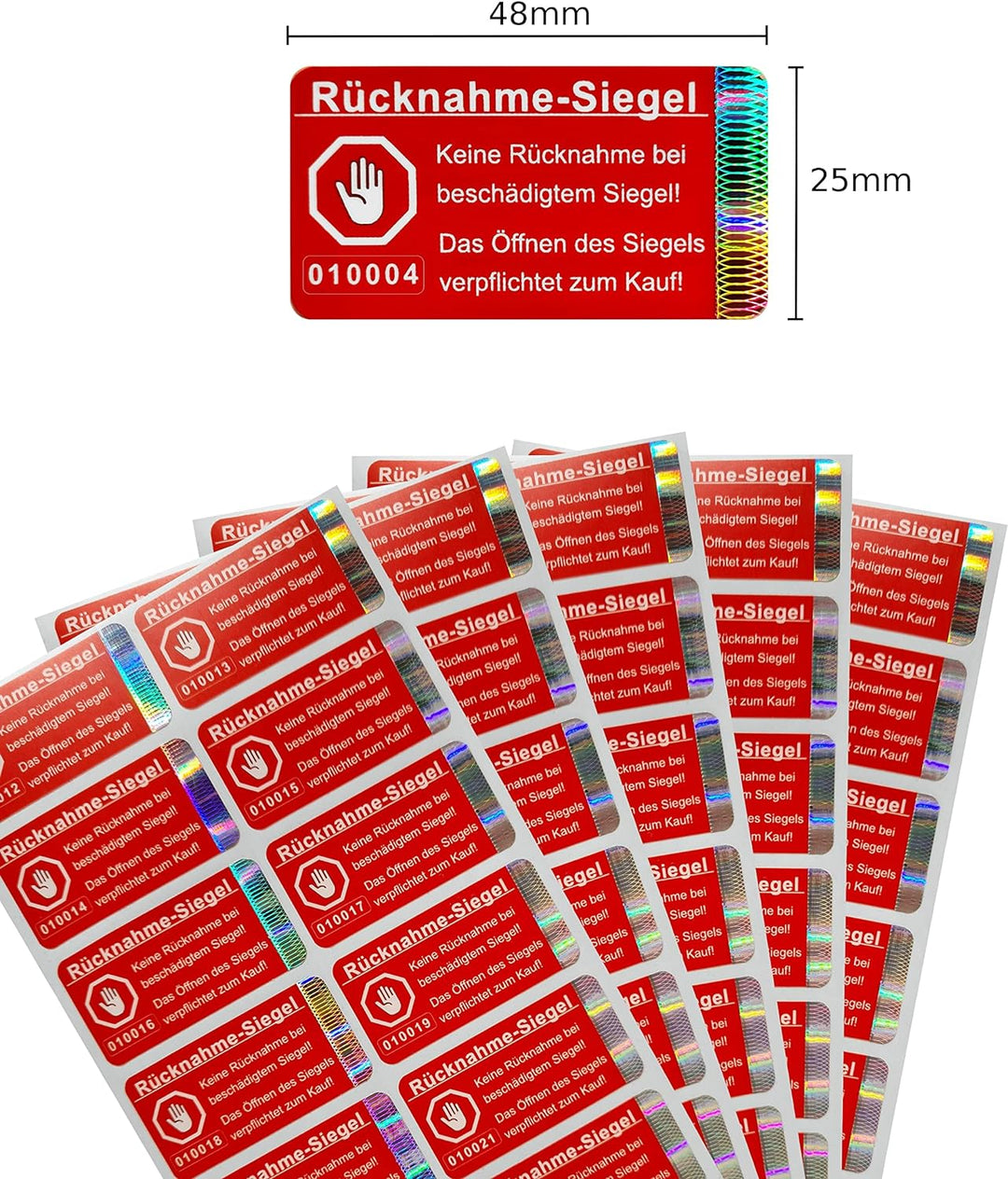1200 Stk - Rücknahme-Siegel 48 * 25mm rot - Rücknahmesiegel, Sicherheitssiegel, Qualitätssiegel, Gar