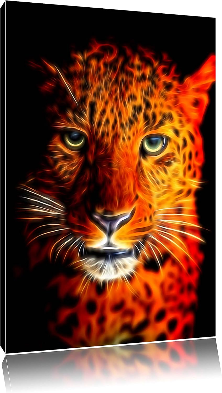 Dark Stolzer Leopard Deluxe Format: 100x70 cm auf Leinwand, XXL riesige Bilder fertig gerahmt mit Ke