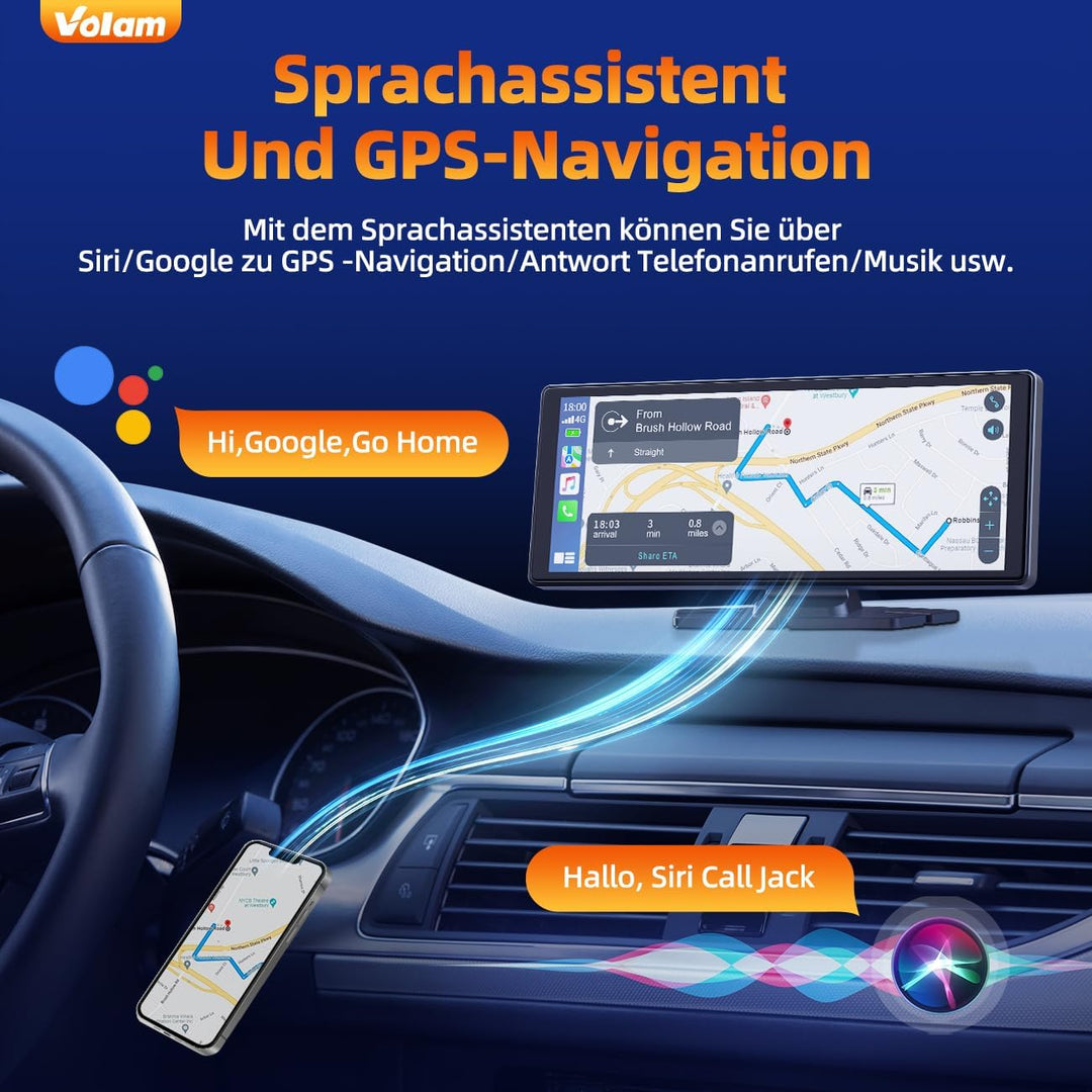 Volam 9.26 Zoll CarPlay Bildschirm,Tragbares Autoradios kompatibel mit Apple CarPlay&Android Auto,Ca