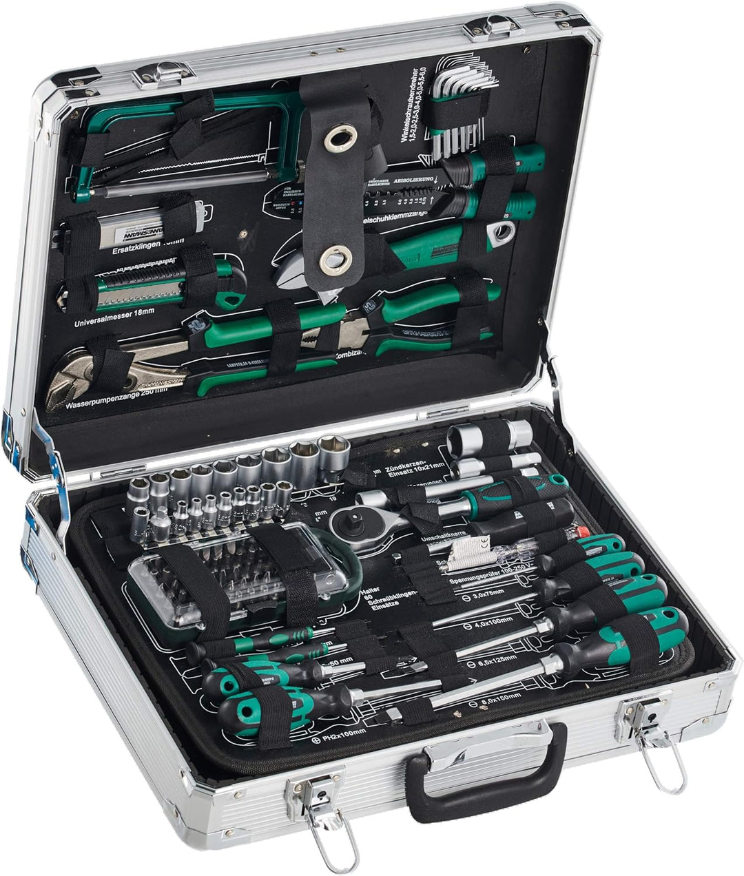 Brüder Mannesmann 124-tlg. Werkzeugsatz im Alukoffer, Silber, M29072 Single, Single