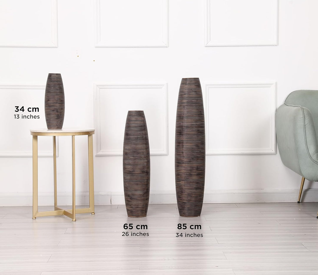 Leewadee Kleine Bodenvase für Dekozweige hohe Standvase Design Holzvase, Holz, 36 cm, Braun, Braun