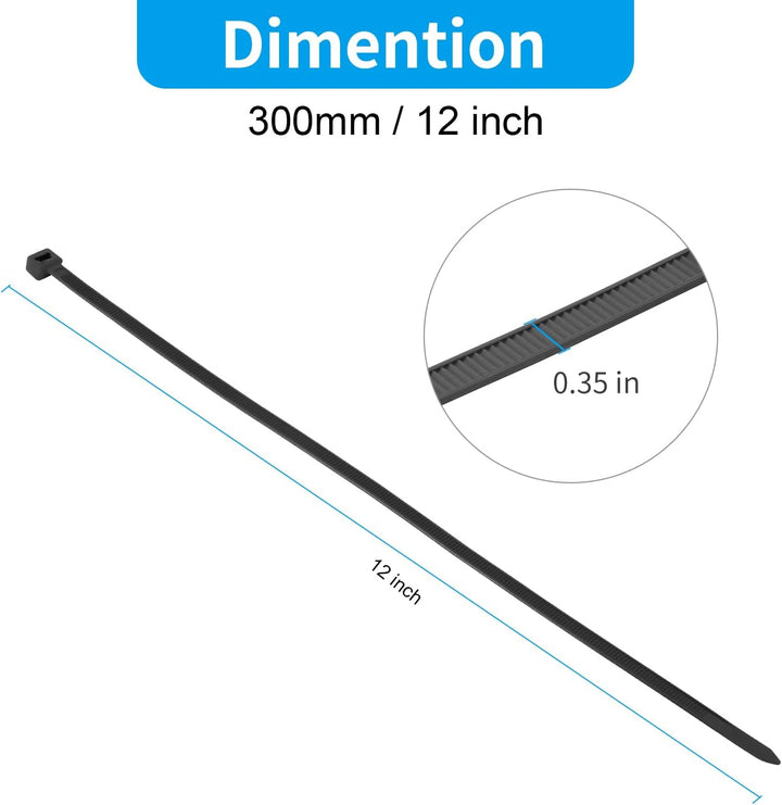 XINGO 30,5 cm schwarze Kabelbinder, strapazierfähig, 90,7 kg, ultrastarke Kunststoffdrahtbinder, gro