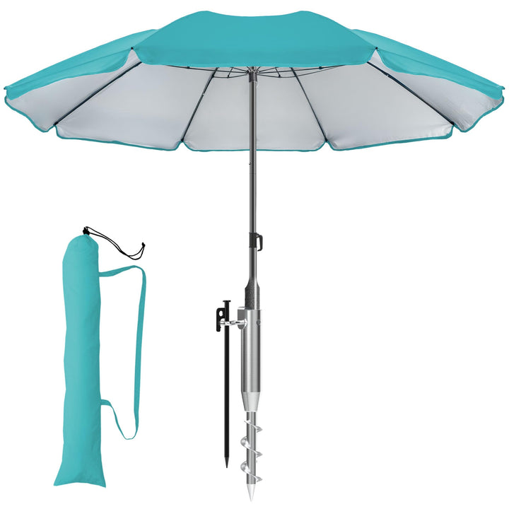4smile Sonnenschirm Strand Ø 180 cm SET mit Eindrehbodenhülse, Türkis | Strandschirm Windfest Stabil