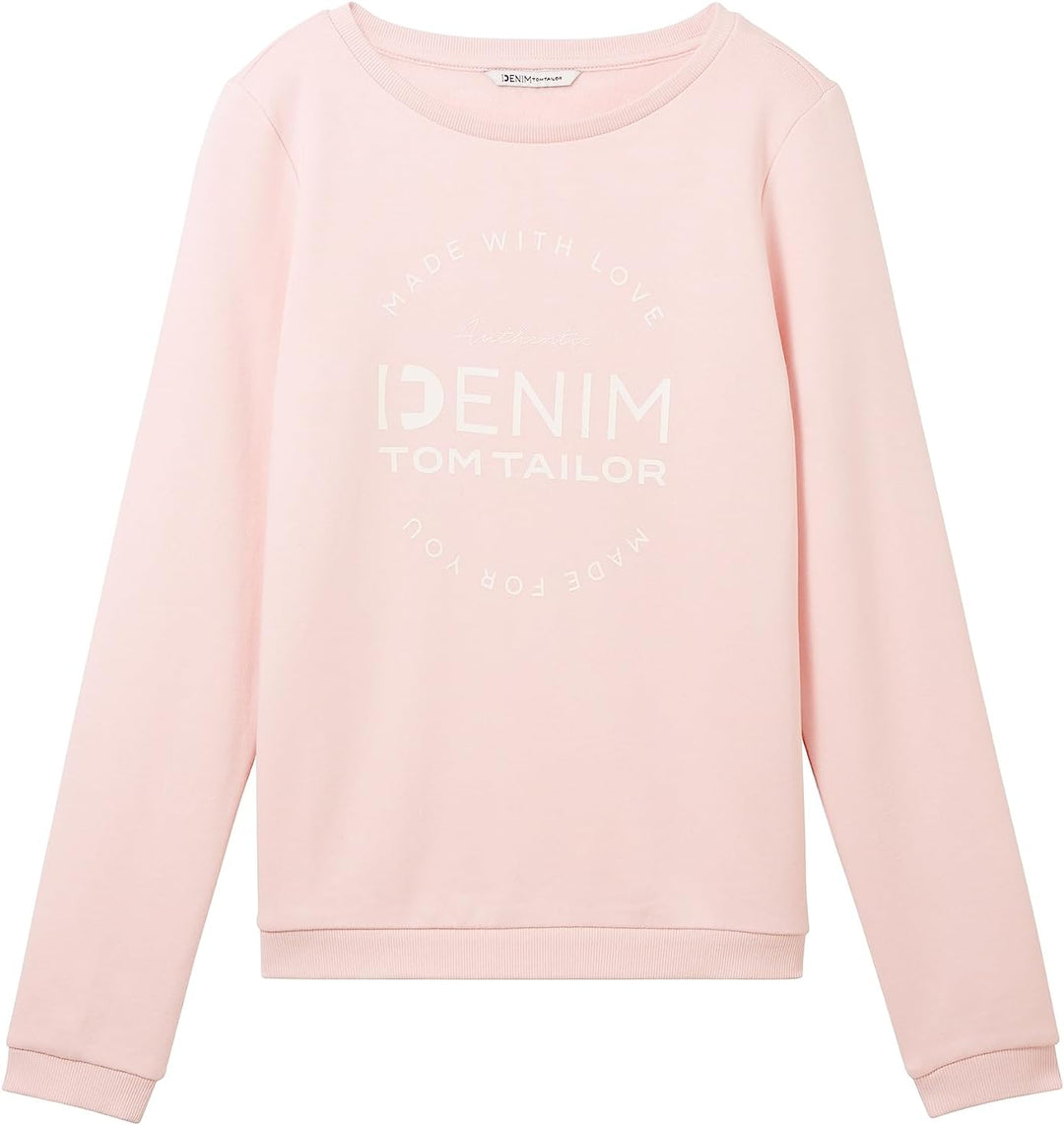 Tom Tailor Denim Damen 1039817 Sweater mit Logo-Print & Raffarm (1er Pack) M 14557 - Light English R