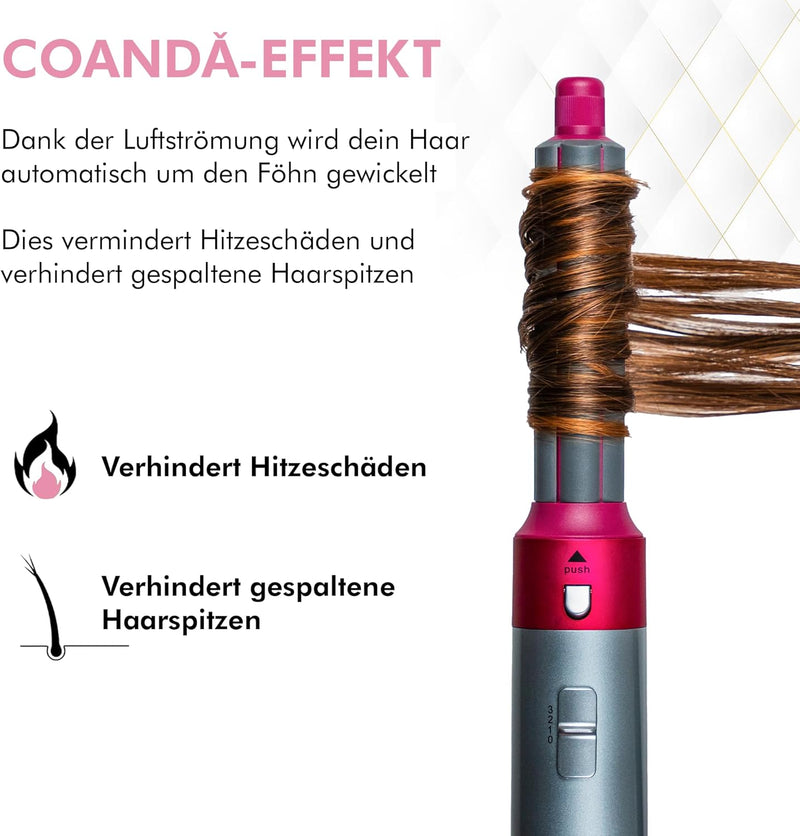 Dryze airstyler 5 in 1, lockenstab, haartrockner, warmluftbürste, föhnbürste, föhn… (Pink/Grey), Pin