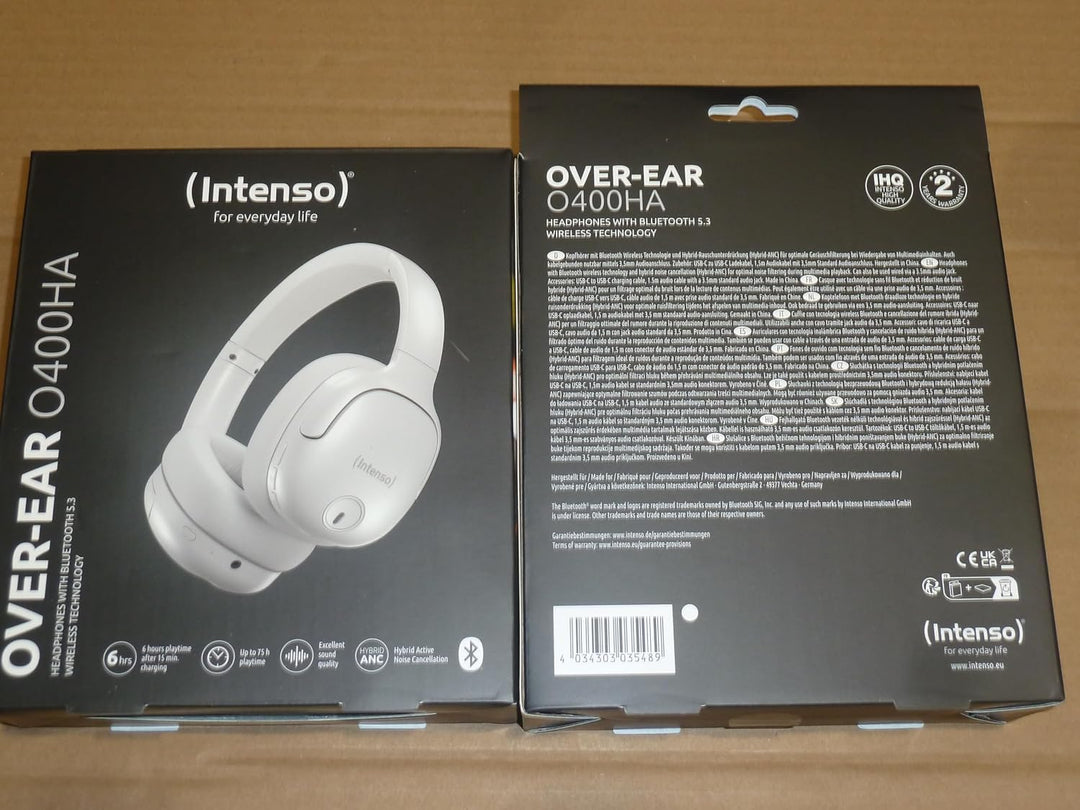 Intenso O400HA Over-Ear Kopfhörer - Hybrid Active Noise Cancelling, bis zu 75 Stunden Laufzeit und B