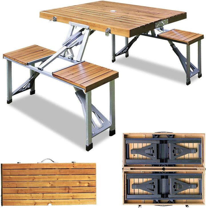 CASARIA® Campingtisch mit Stühlen Klappbar Tragegriff Schirmhalter 4 Personen Picknicktisch Kofferti