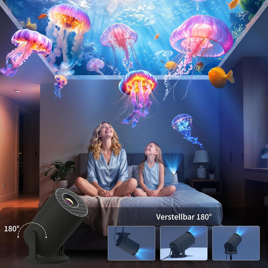 Tragbarer Beamer, Yoton Mini Beamer mit Wi-Fi6/Bluetooth 5.4, Drahtlose Bildschirmspiegelung (Androi