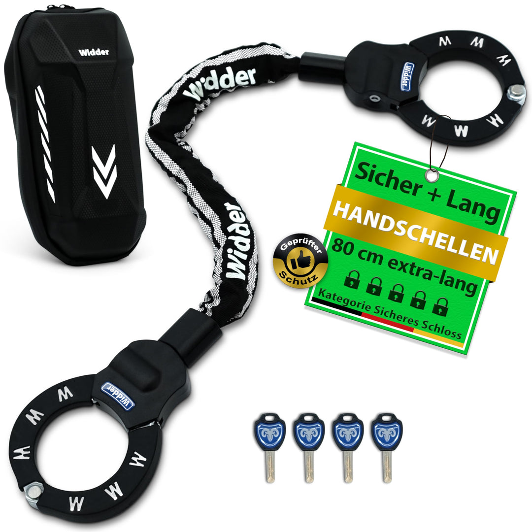 WIDDER Sicheres Handschellenschloss [80cm lang, 4 Schlüssel, 8mm Massiv Stahl] E Scooter Schloss mit
