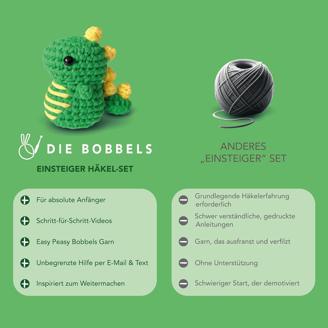 Die Bobbels“ Einsteiger Häkelset für Anfänger mit kinderleichtem Garn, Hilfsmitteln und Schritt-für-