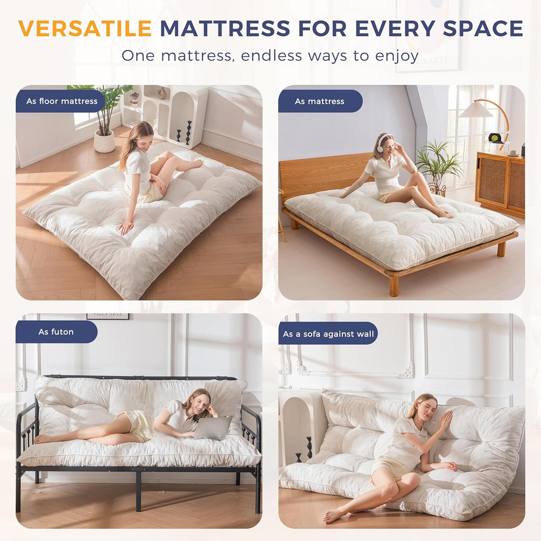 MAXYOYO Futon Matratze, Chenille-Stoff, 15cm Dick Bodenmatratze Verwendbar als Schlafsofa, Geknöpft