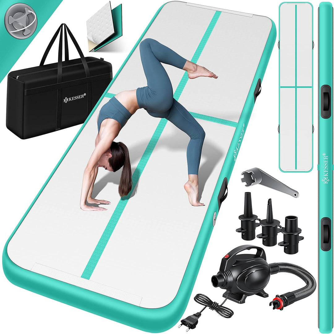 KESSER® Turnmatte Aufblasbar Airtrack Fitness-Matte Gymnastikmatte | inkl. Tragetasche & elektr. Luf