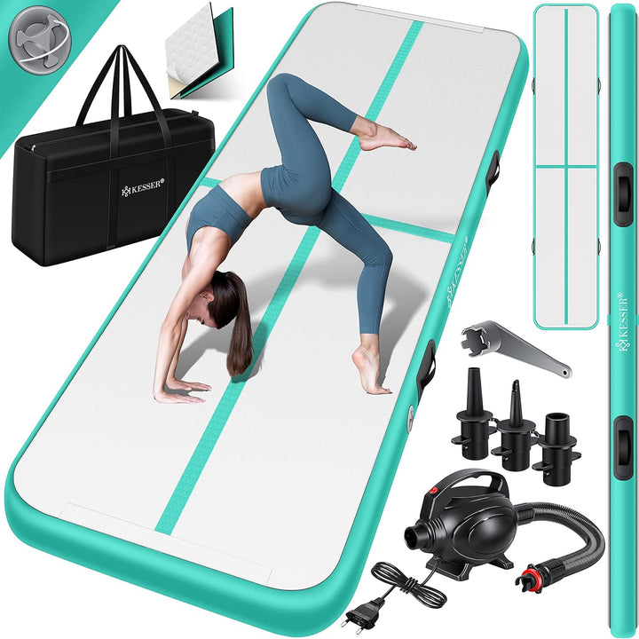 KESSER® Turnmatte Aufblasbar Airtrack Fitness-Matte Gymnastikmatte | inkl. Tragetasche & elektr. Luf