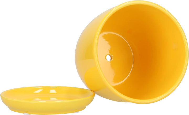 KOTARBAU® 2er Set Keramik Blumentopf Übertopf für Blumen Pflanzen ⌀ 17 cm mit Tropfschale Gelb ⌀ 17