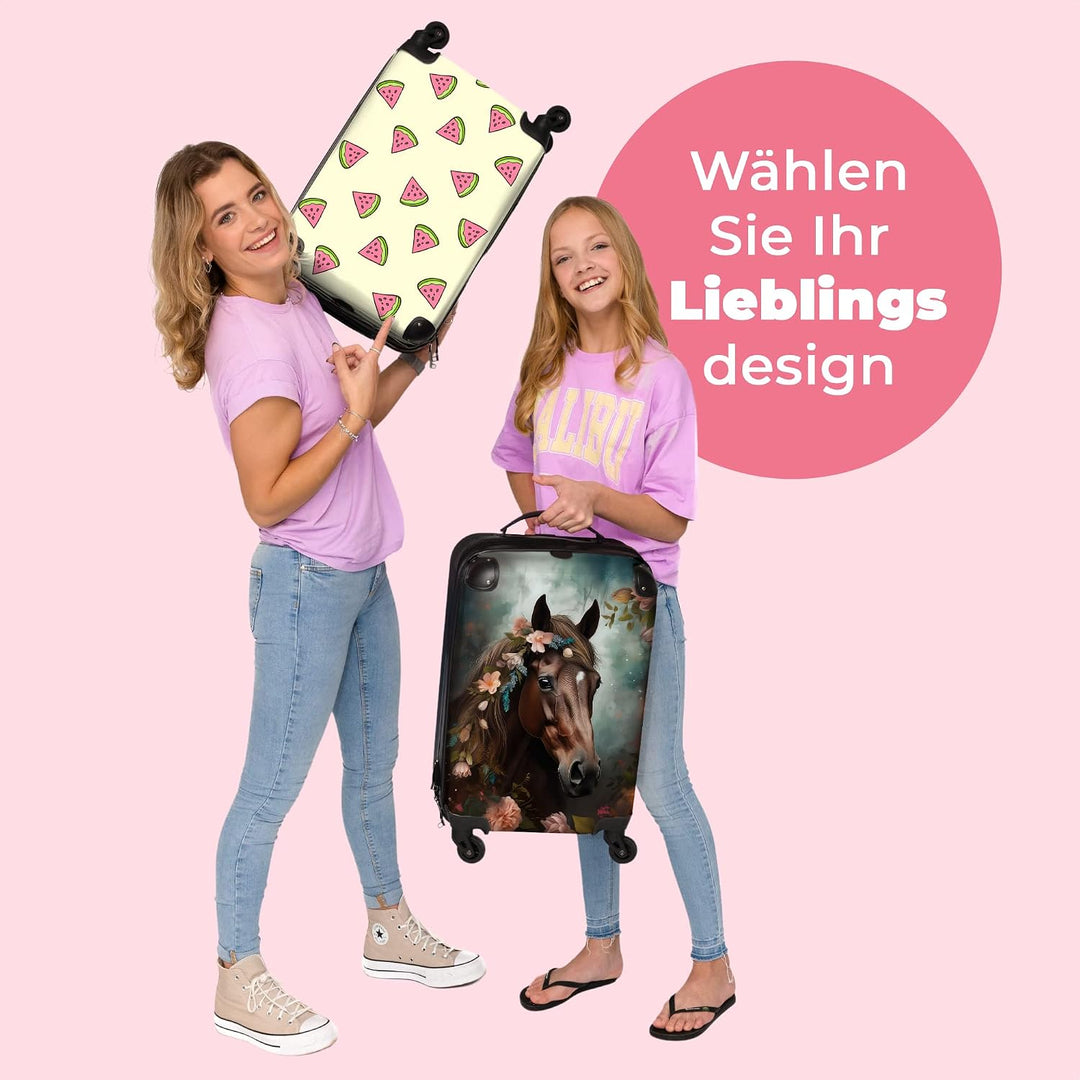 NoBoringSuitcases.com® Koffer Handgepäck Trolley Rollkoffer Kleine Reisekoffer mit 4 Rollen - Pferd