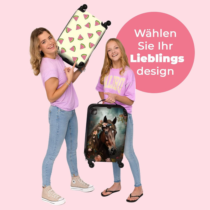 NoBoringSuitcases.com® Koffer Handgepäck Trolley Rollkoffer Kleine Reisekoffer mit 4 Rollen - Pferd