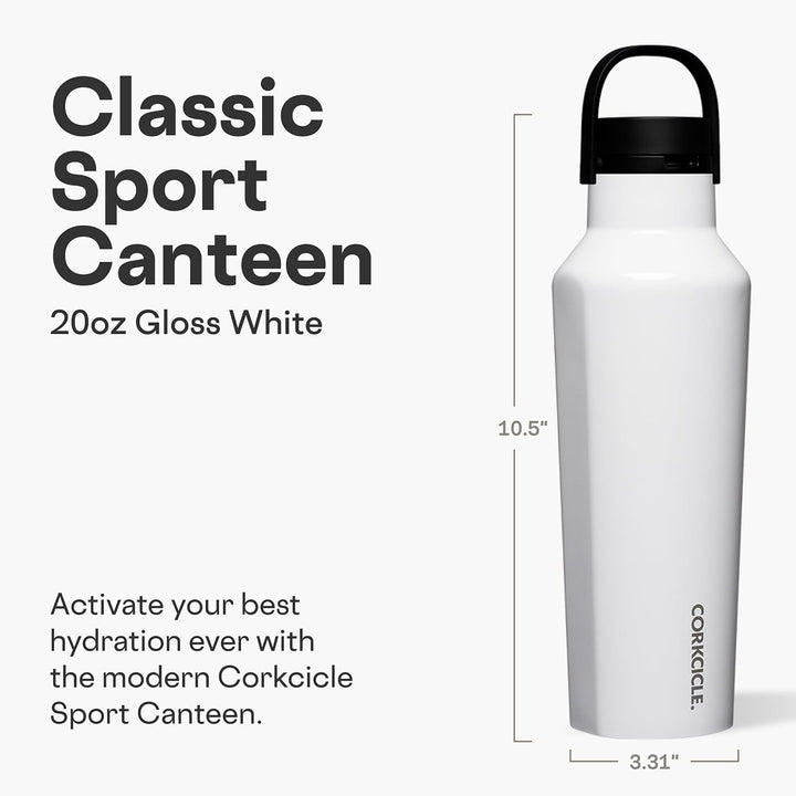 Corkcicle Sport Canteen Isolierbecher, glänzend weiss, 590 ml, wiederverwendbare Wasserflasche hält