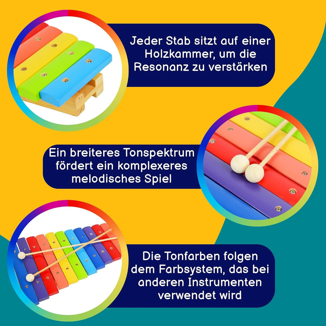 A-Star 15-Noten-buntes hölzernes Regenbogen-Sopran-Diatonisches Xylophon mit zwei Holzschlägeln – G5